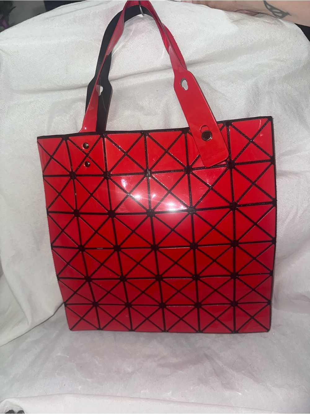 Red Geometric Tote Bag - Modern Patent Finish NWOT